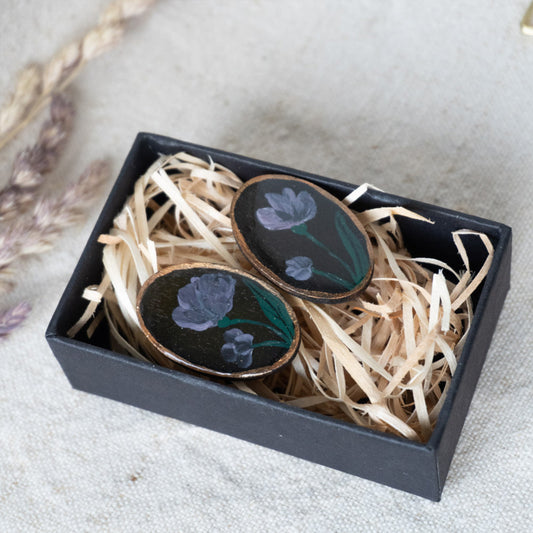 Cercei din lemn pictați flori de grădină