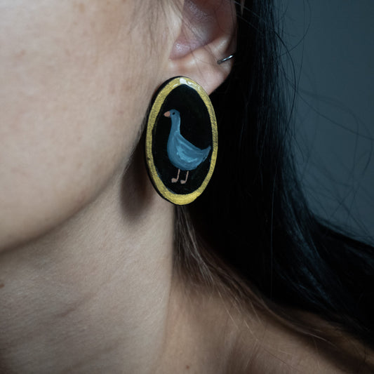 Cercei din lemn pictați cu rață #2