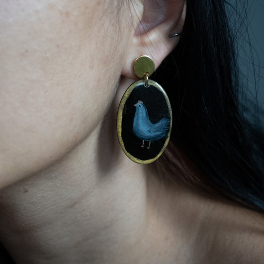 Cercei din lemn pictați găinușe