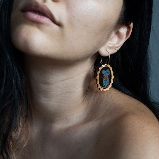 Cercei din lemn pictați șoricel și clopoțel