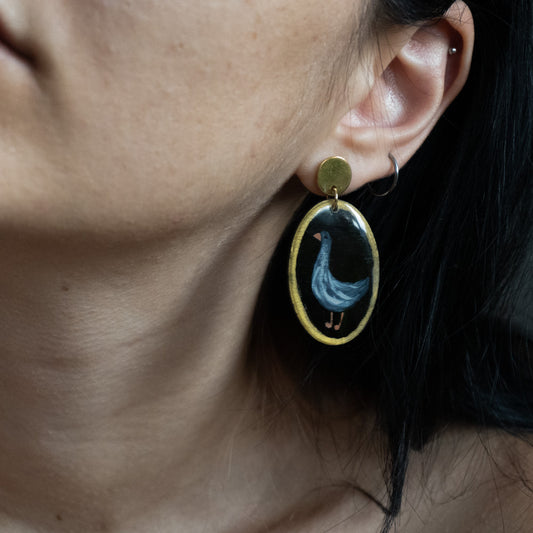 Cercei din lemn pictați cu rață