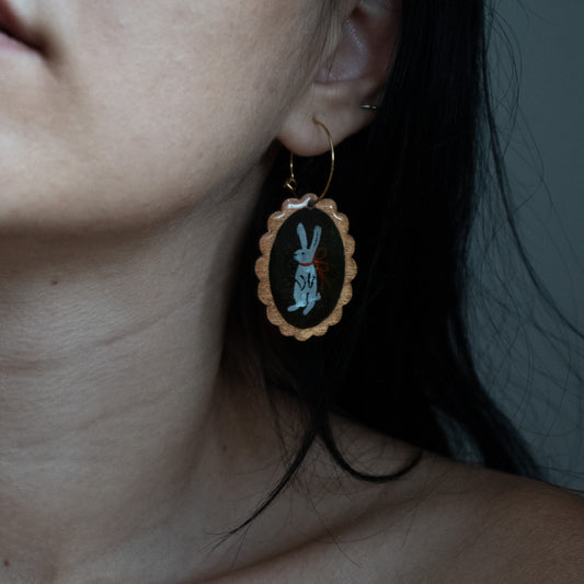 Cercei din lemn pictați iupuraș și căpsună