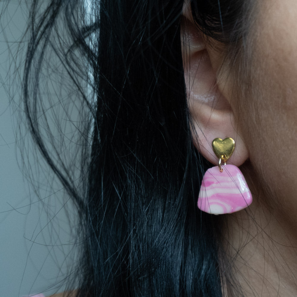 Cercei Handmade cu Inimioare Roz #1