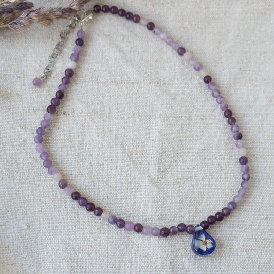 Șirag piatră și flori naturale liliac