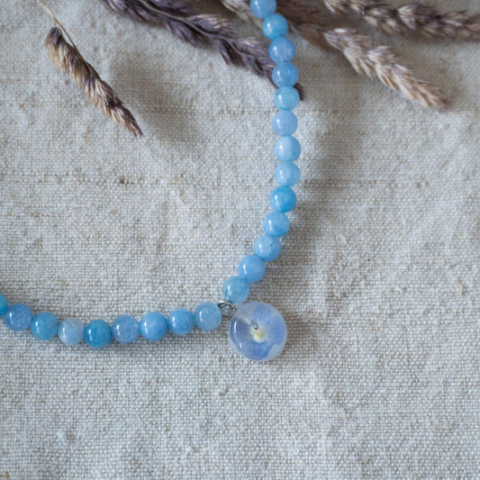 Șirag acvamarin și flori naturale de ventrilică