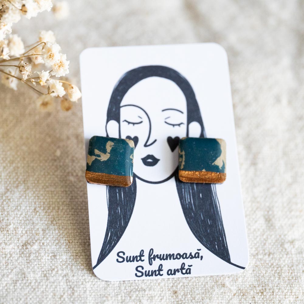 Cercei Studs din lemn- Pătrați