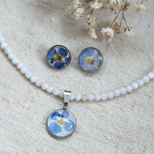 Set cercei și colier cu flori naturale