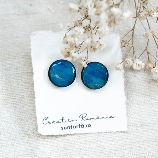 Cercei din lemn pictați - Albastru