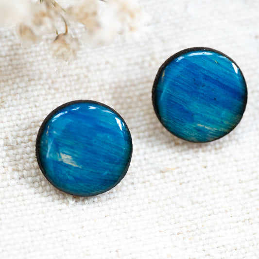 Cercei din lemn pictați - Albastru