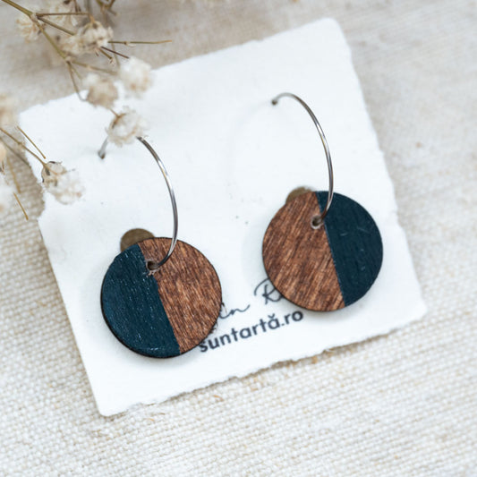 Cercei din lemn pictați manual - Cercuri