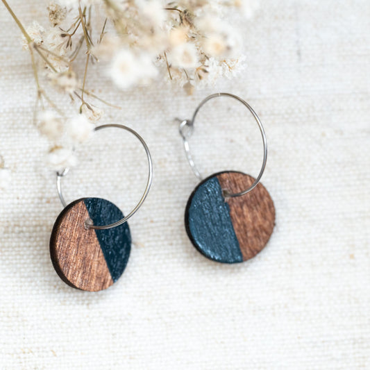 Cercei din lemn pictați manual - Cercuri