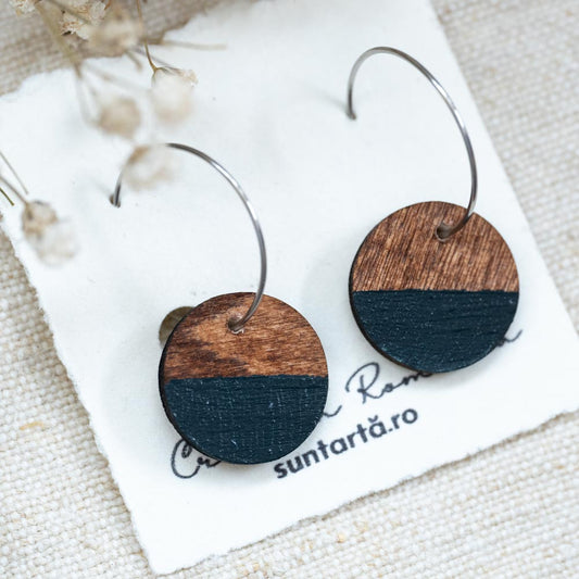 Cercei din lemn pictați manual - Cercuri 2