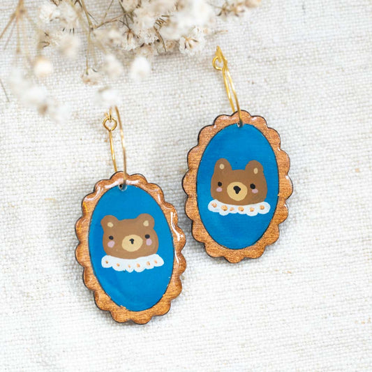 Cercei din lemn pictați - Ursuleț