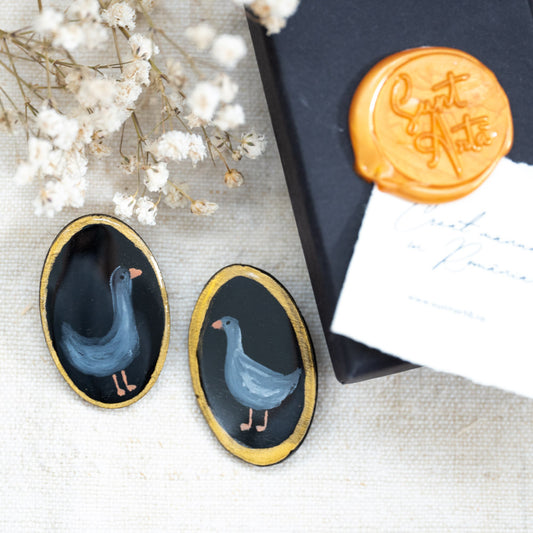 Cercei din lemn pictați cu rață #2