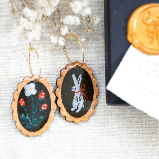 Cercei din lemn pictați iupuraș și căpsună