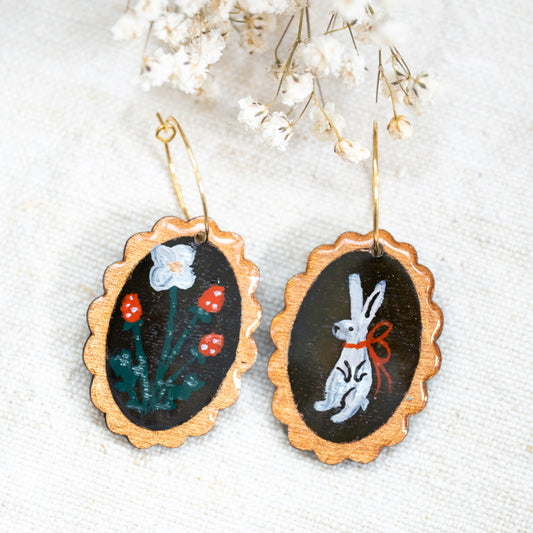 Cercei din lemn pictați iupuraș și căpsună