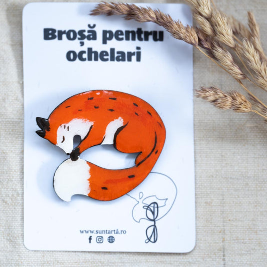 Broșă din lemn pentru ochelari - Vulpiță