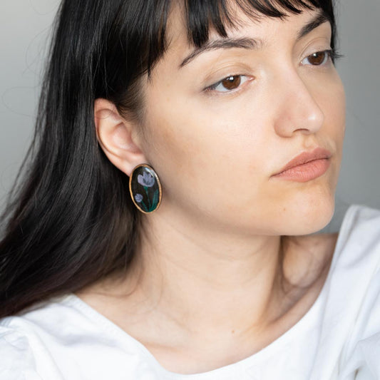 Cercei din lemn pictați flori de grădină