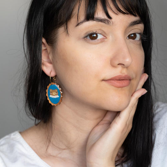 Cercei din lemn pictați - Ursuleț