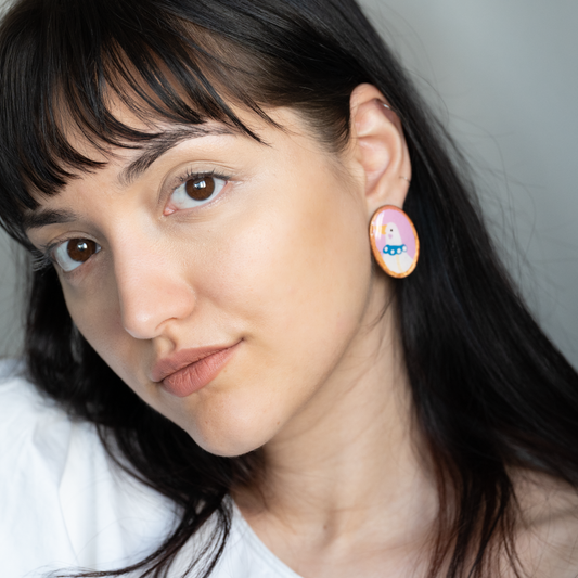 Cercei din lemn pictați - Silly Goose