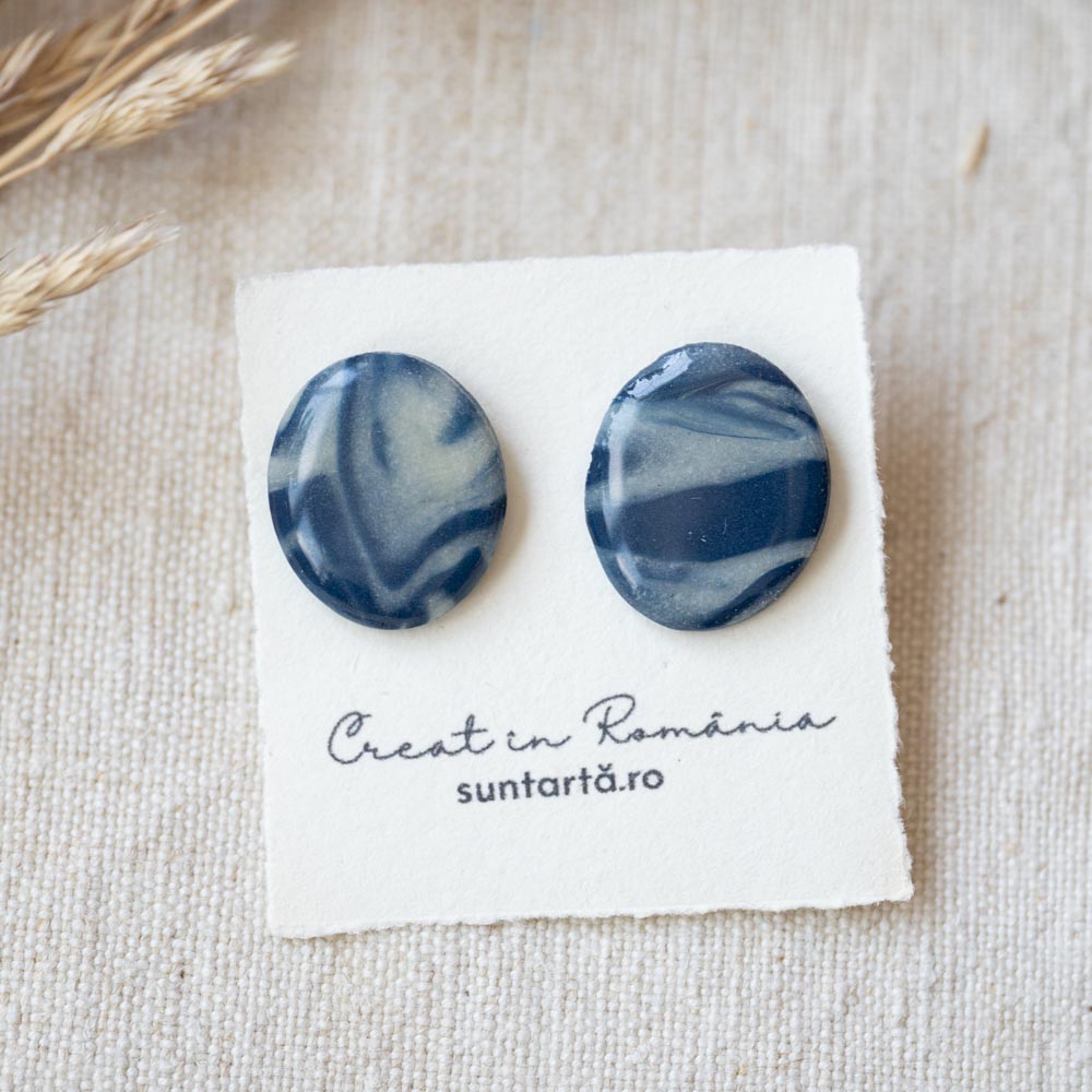 Cercei ovali blue jeans