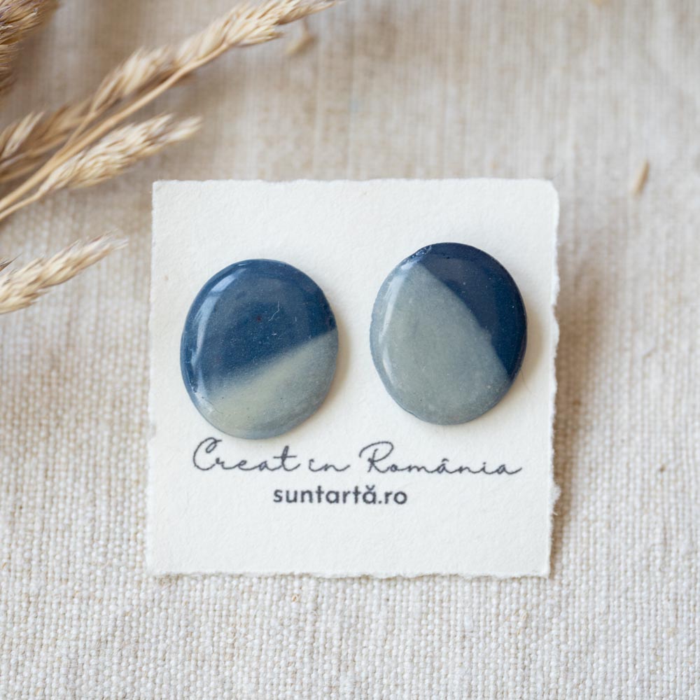 Cercei ovali blue jeans