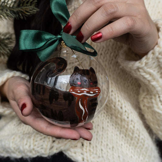 Glob de sticlă pictat manual- Pisică tigrată maro