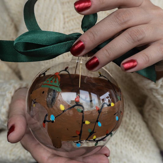 Glob de sticlă pictat manual- Sausage Dog