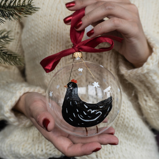 Glob de sticlă pictat manual- Găinușă neagră