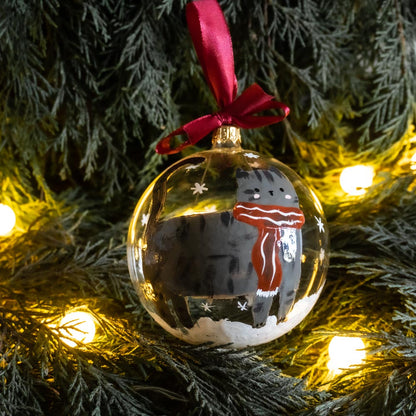 Glob de sticlă pictat manual- Pisică tigrată cu fular