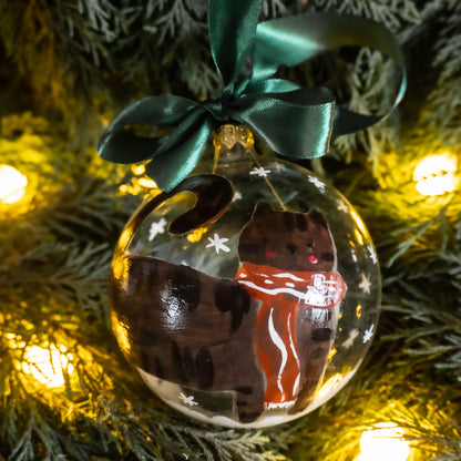 Glob de sticlă pictat manual- Pisică tigrată maro