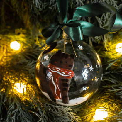 Glob de sticlă pictat manual- Pisică tigrată maro