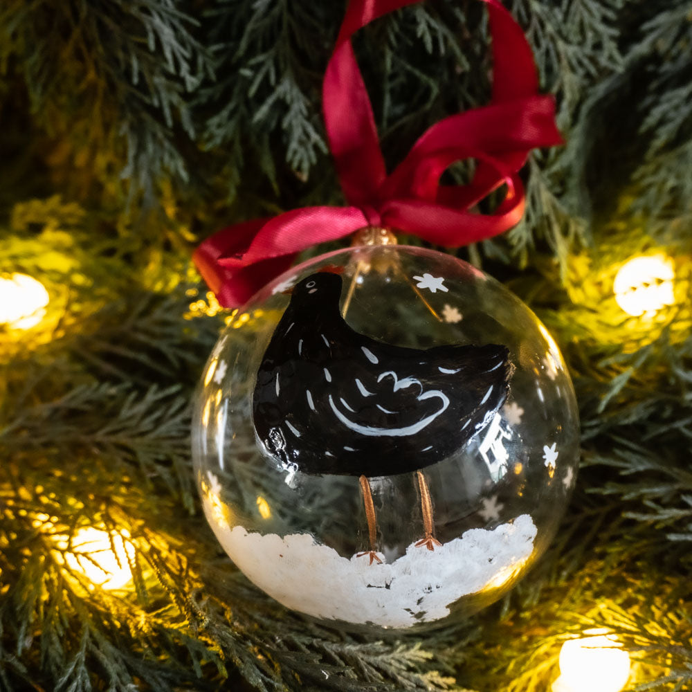 Glob de sticlă pictat manual- Găinușă neagră