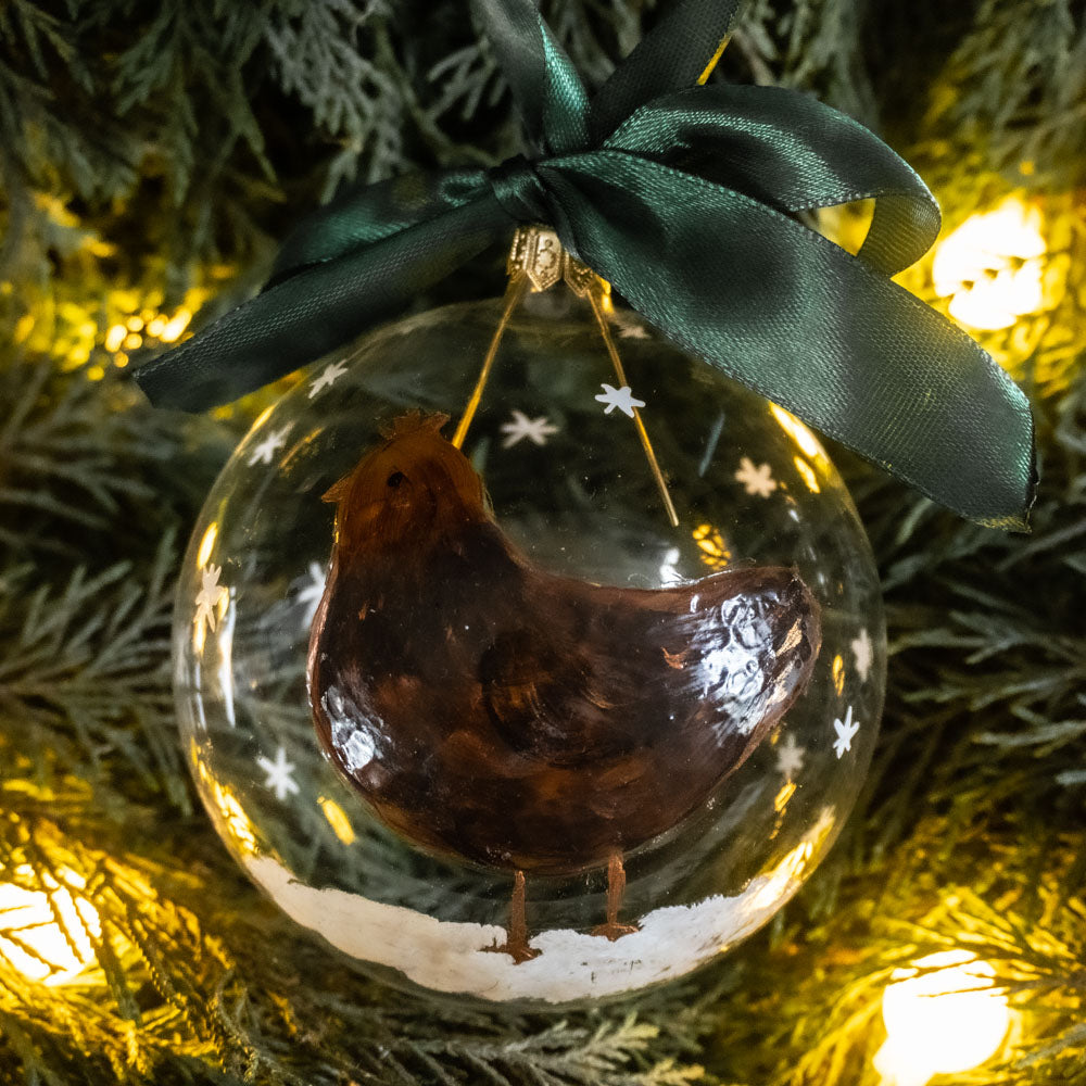 Glob de sticlă pictat manual- Găinușă maro