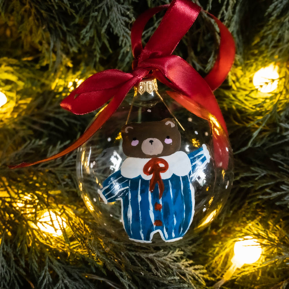 Glob de sticlă pictat manual- Ursuleț