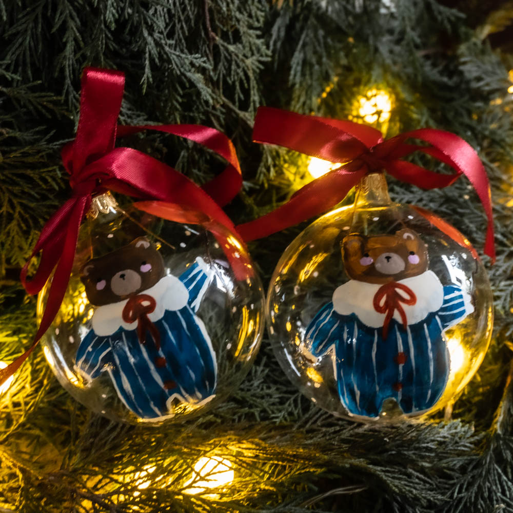 Glob de sticlă pictat manual- Ursuleț