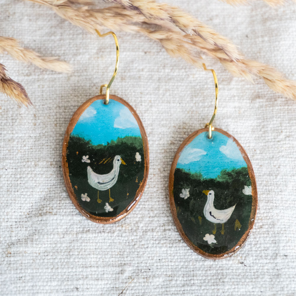 Cercei din lemn pictați cu rățuscă