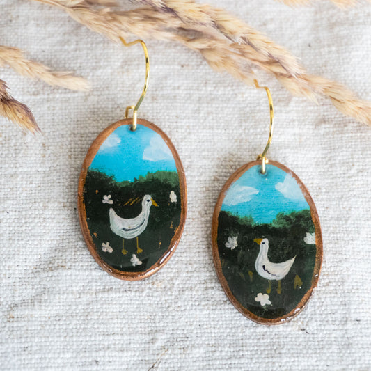 Cercei din lemn pictați cu rățuscă