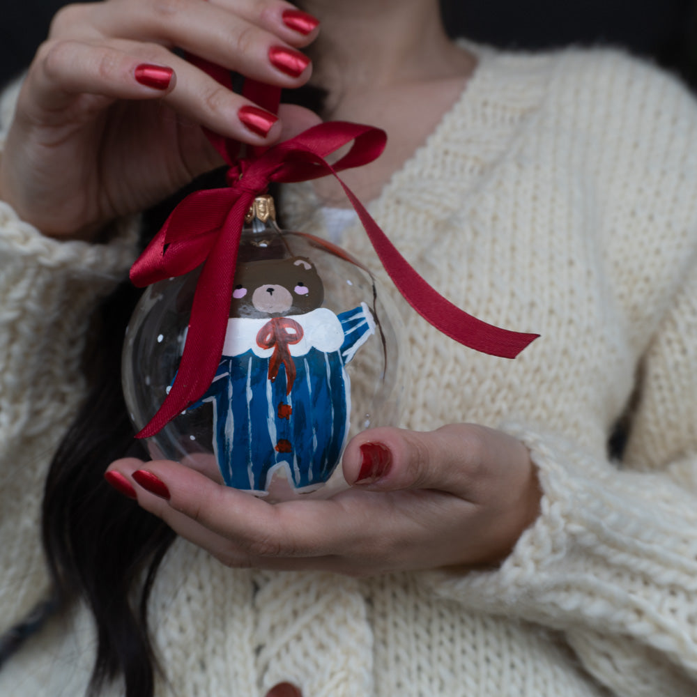 Glob de sticlă pictat manual- Ursuleț