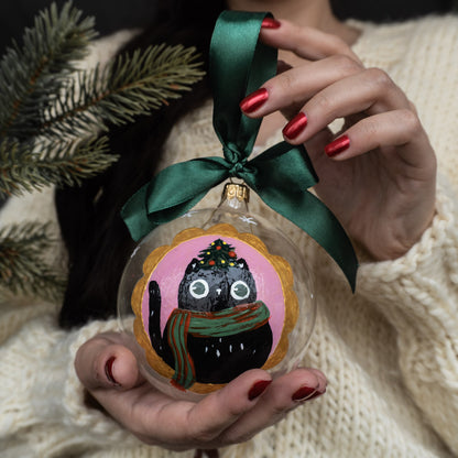 Glob de sticlă pictat manual- Pisică neagră