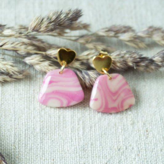 Cercei Handmade cu Inimioare Roz #1